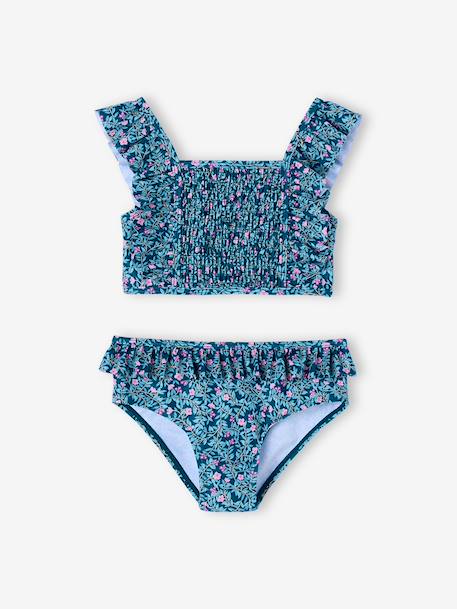 Girl's floral two-piece swimsuit emerald green - vertbaudet enfant 