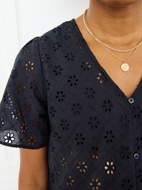 Broderie Anglaise Maternity and Nursing Blouse black+khaki - vertbaudet enfant 