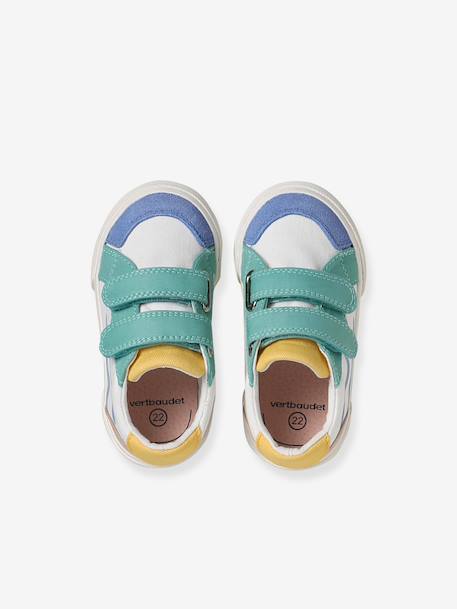 Synthetic trainers with touch 'n' close fastening for babies printed beige+set blue - vertbaudet enfant 
