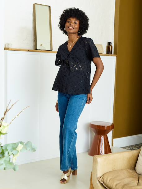 Broderie Anglaise Maternity and Nursing Blouse black+khaki - vertbaudet enfant 