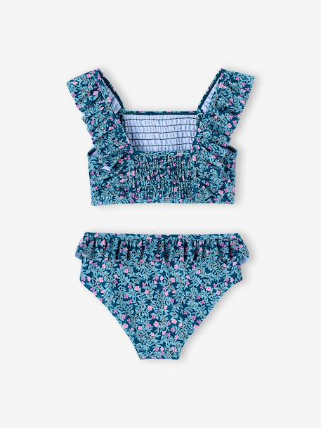 Girl's floral two-piece swimsuit emerald green - vertbaudet enfant 