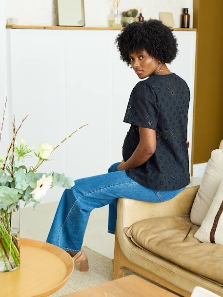 Broderie Anglaise Maternity and Nursing Blouse black+khaki - vertbaudet enfant 