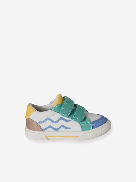 Synthetic trainers with touch 'n' close fastening for babies printed beige+set blue - vertbaudet enfant 