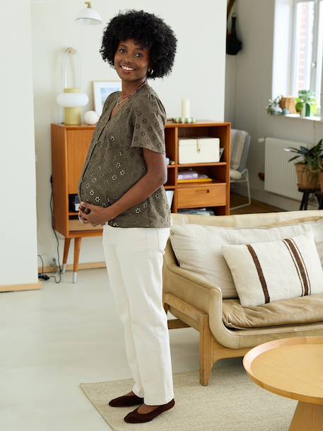 Broderie Anglaise Maternity and Nursing Blouse black+khaki - vertbaudet enfant 