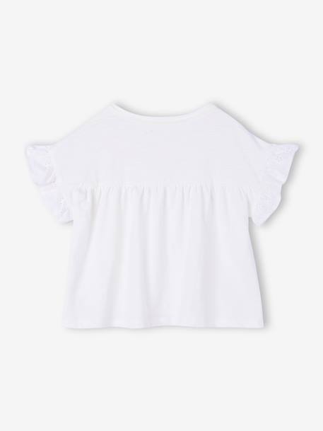 Girl's t-shirt with embroidered details coral+ecru+khaki - vertbaudet enfant 