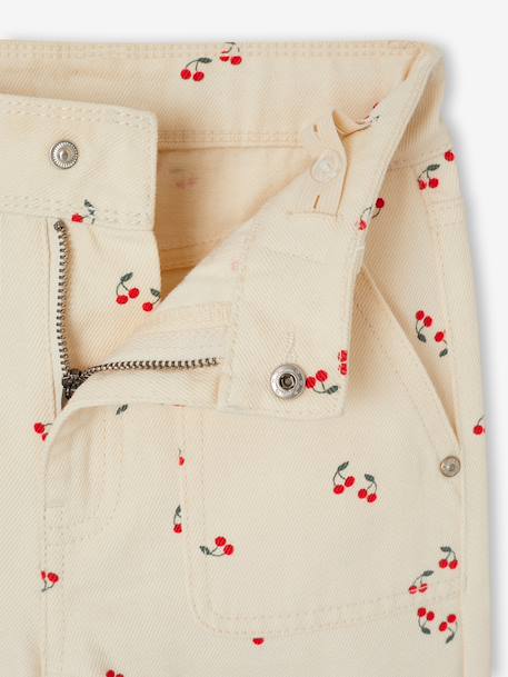 Girl's wide-leg cherry print cotton trousers vanilla - vertbaudet enfant 