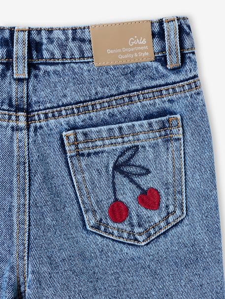 Girls' embroidered floral Mom jeans light blue+medium blue - vertbaudet enfant 