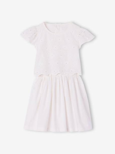 Girl's two-fabric skater dress white - vertbaudet enfant 