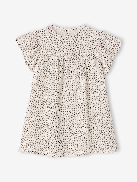 Cotton Gauze Dress with Floral Print, for Girls beige+pale pink+printed beige+vanilla - vertbaudet enfant 