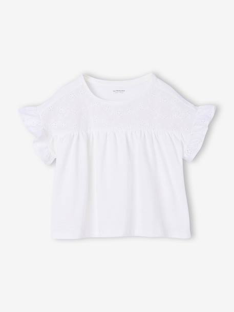 Girl's t-shirt with embroidered details coral+ecru+khaki - vertbaudet enfant 