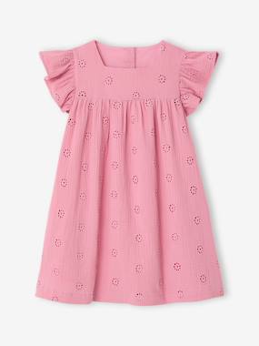 -Robe fille gaze de coton brodée fleurs