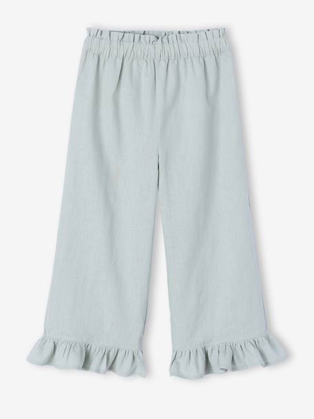 Girl's wide bermuda shorts with frills sage green - vertbaudet enfant 