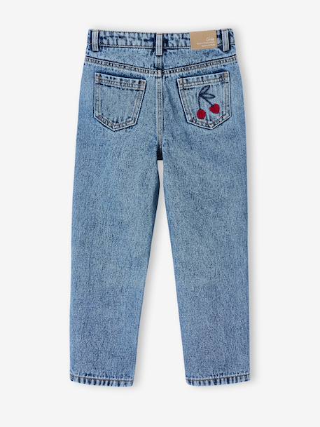 Girls' embroidered floral Mom jeans light blue+medium blue - vertbaudet enfant 