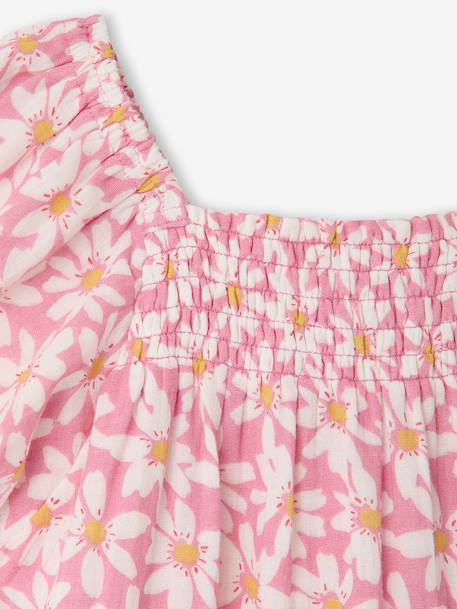 Smocked Dress with Floral Print rosy+vanilla - vertbaudet enfant 