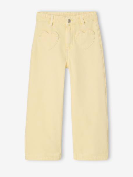 Girl's wide-leg trousers with heart pockets pale yellow+rosy - vertbaudet enfant 