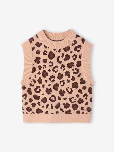 Sleeveless Jumper for Girls camel+ecru - vertbaudet enfant 