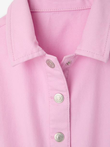 Girl's belted dress in cotton twill mauve - vertbaudet enfant 