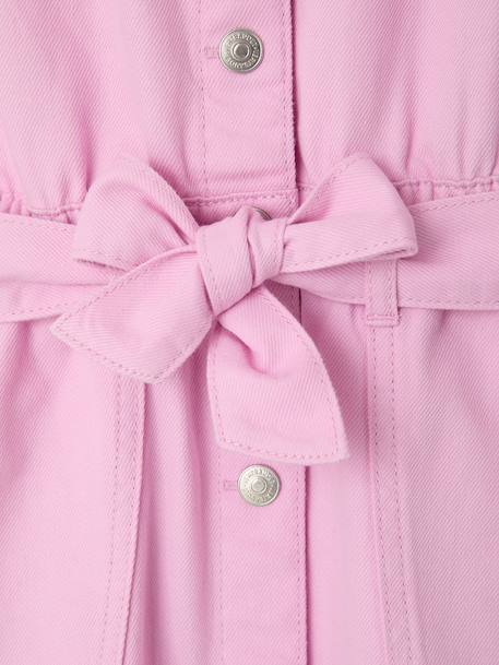Girl's belted dress in cotton twill mauve - vertbaudet enfant 