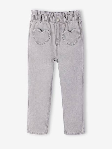 Jean fille paperbag poches coeur bleu moyen+denim brut+denim gris - vertbaudet enfant 