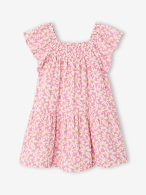 -Robe fille à smocks imprimée fleurs