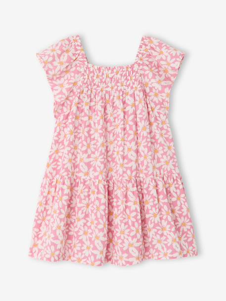 Smocked Dress with Floral Print rosy+vanilla - vertbaudet enfant 