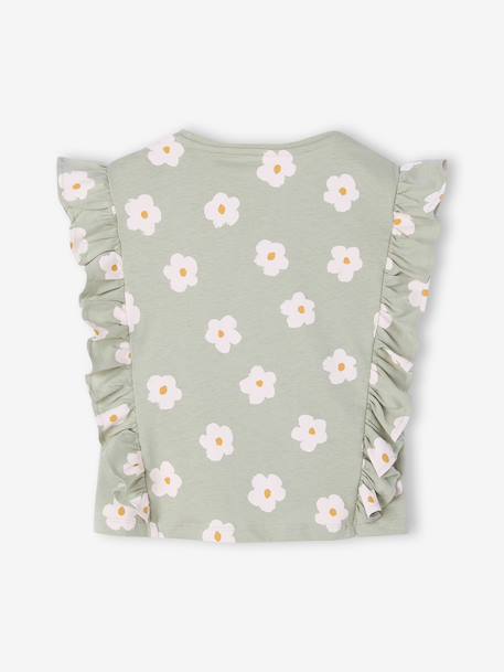 Girl's short-sleeved t-shirt with frills navy blue+sage green - vertbaudet enfant 