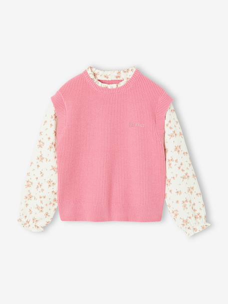 Girl's 2-in-1 jumper with sleeves grey blue+rose - vertbaudet enfant 