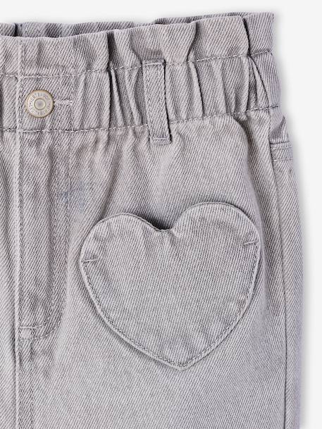 Paperbag Jeans, Heart-Shaped Pockets, for Girls brut denim+denim grey+medium blue - vertbaudet enfant 