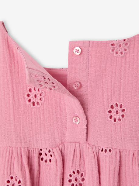 Robe fille gaze de coton brodée fleurs bleu pâle+corail+jaune pastel+vanille+vert sauge+vieux rose - vertbaudet enfant 