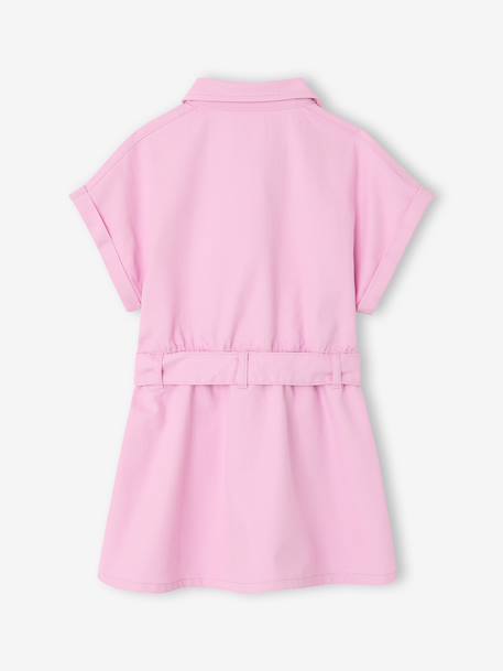 Girl's belted dress in cotton twill mauve - vertbaudet enfant 
