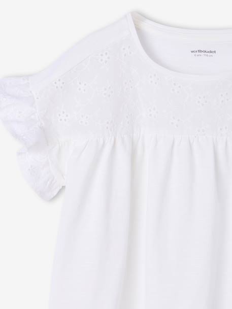 Girl's t-shirt with embroidered details coral+ecru+khaki - vertbaudet enfant 