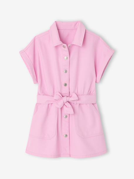 Girl's belted dress in cotton twill mauve - vertbaudet enfant 