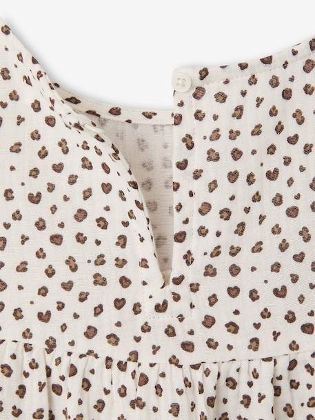 Cotton Gauze Dress with Floral Print, for Girls beige+pale pink+printed beige+vanilla - vertbaudet enfant 