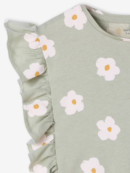 Girl's short-sleeved t-shirt with frills navy blue+sage green - vertbaudet enfant 