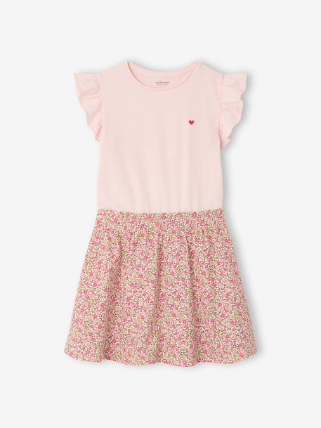 2-in-1-Effect Dress for Girls beige+ecru+indigo+pale pink+striped pink - vertbaudet enfant 