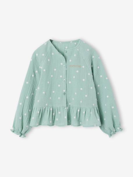 Girl's cotton gauze shirt aqua green+pale pink - vertbaudet enfant 