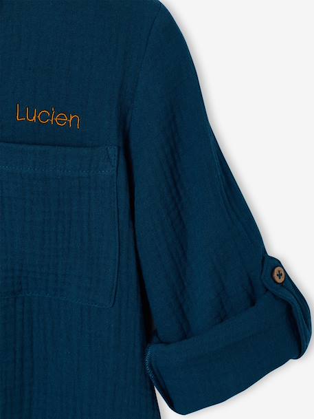 Cotton Gauze Shirt, Roll-Up Sleeves, for Boys aqua green+BLUE MEDIUM SOLID+ecru+green+petrol blue - vertbaudet enfant 