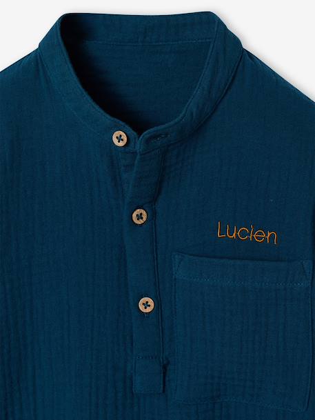 Chemise en gaze de coton personnalisable garçon manches retroussables Bleu moyen+bleu pétrole+écru+vert+vert d'eau - vertbaudet enfant 
