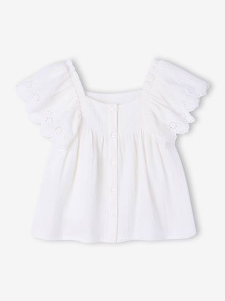 Cotton muslin ruffled blouse ecru - vertbaudet enfant 