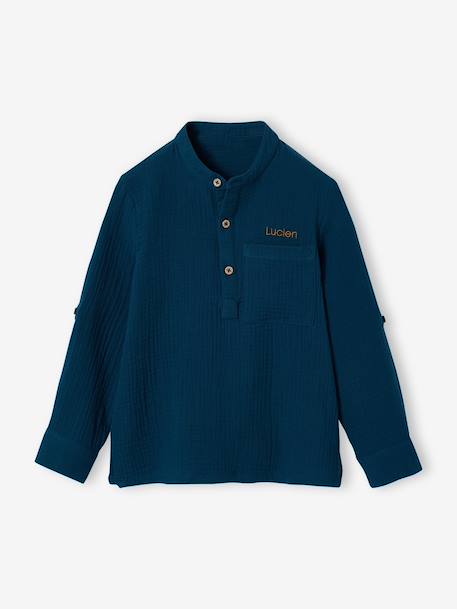 Chemise en gaze de coton personnalisable garçon manches retroussables Bleu moyen+bleu pétrole+écru+vert+vert d'eau - vertbaudet enfant 