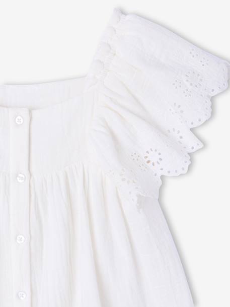 Cotton muslin ruffled blouse ecru - vertbaudet enfant 