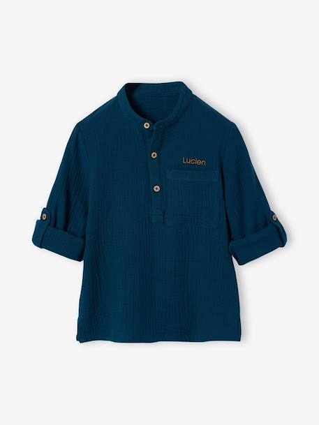 Cotton Gauze Shirt, Roll-Up Sleeves, for Boys aqua green+BLUE MEDIUM SOLID+ecru+green+petrol blue - vertbaudet enfant 