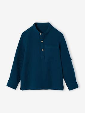 -Chemise en gaze de coton personnalisable garçon manches retroussables
