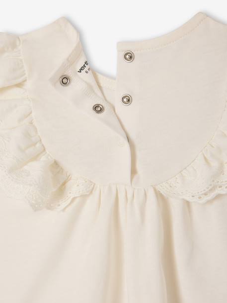 Baby Girls’ Broderie Anglaise Cotton T-Shirt ecru+rose - vertbaudet enfant 