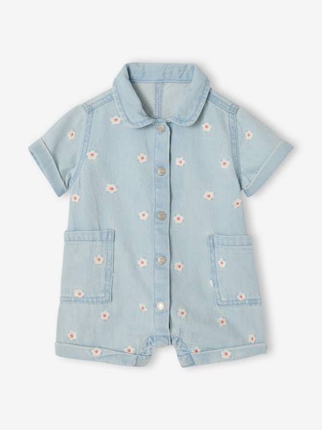 Girl's denim playsuit bleached denim - vertbaudet enfant 