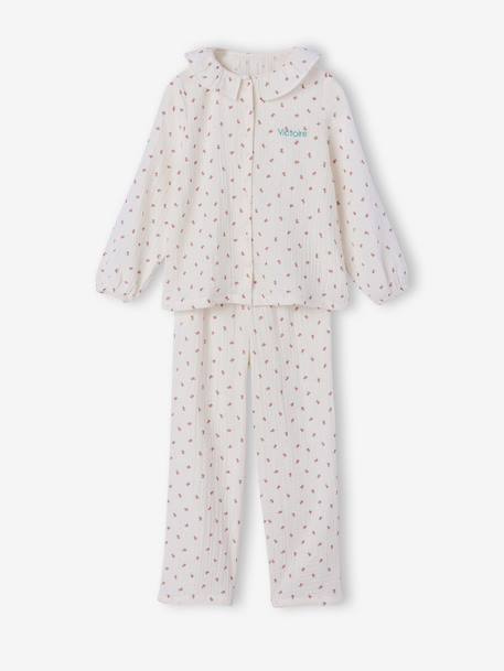 Girls' floral cotton muslin pyjamas ecru - vertbaudet enfant 