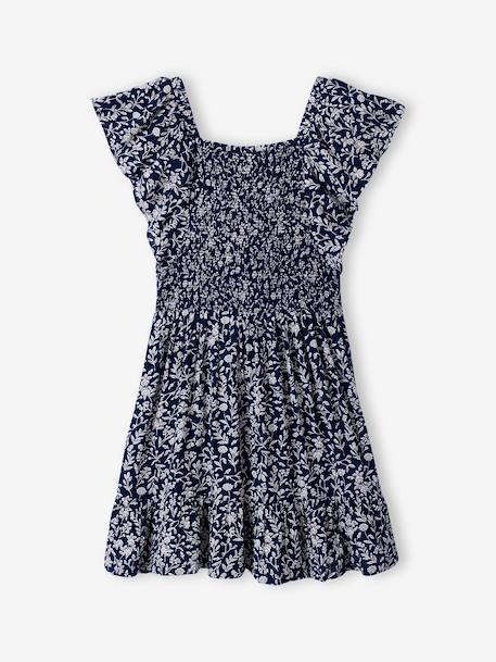 Smocked print dress navy blue - vertbaudet enfant 