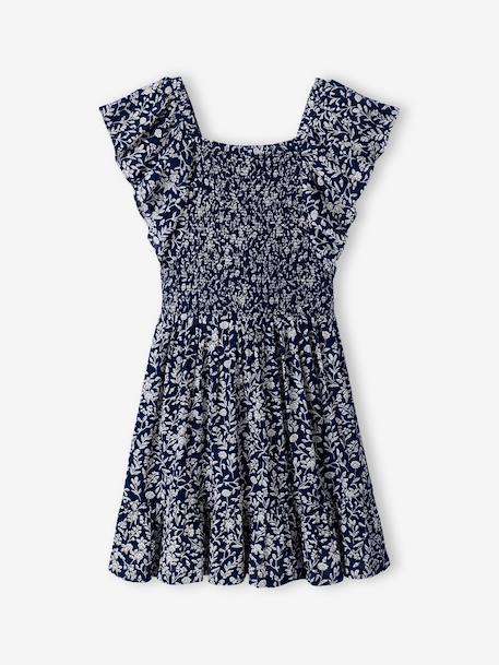 Smocked print dress navy blue - vertbaudet enfant 