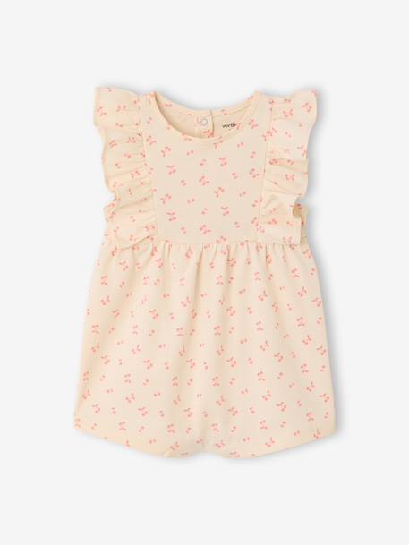 Frill-Sleeved Playsuit for Babies, Basics ecru+rose - vertbaudet enfant 