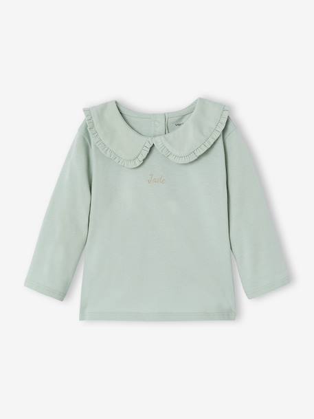 T-shirt bébé manches longues col claudine beige clair+vert d'eau - vertbaudet enfant 